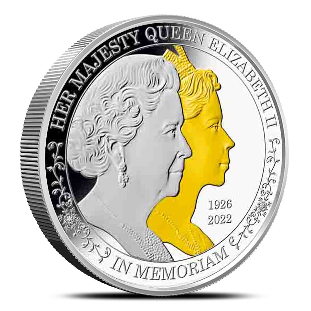 2022 5 oz Barbados Silver Double Portrait of the Queen Elizabeth II Coin (Proof-Like, Gold Plated)