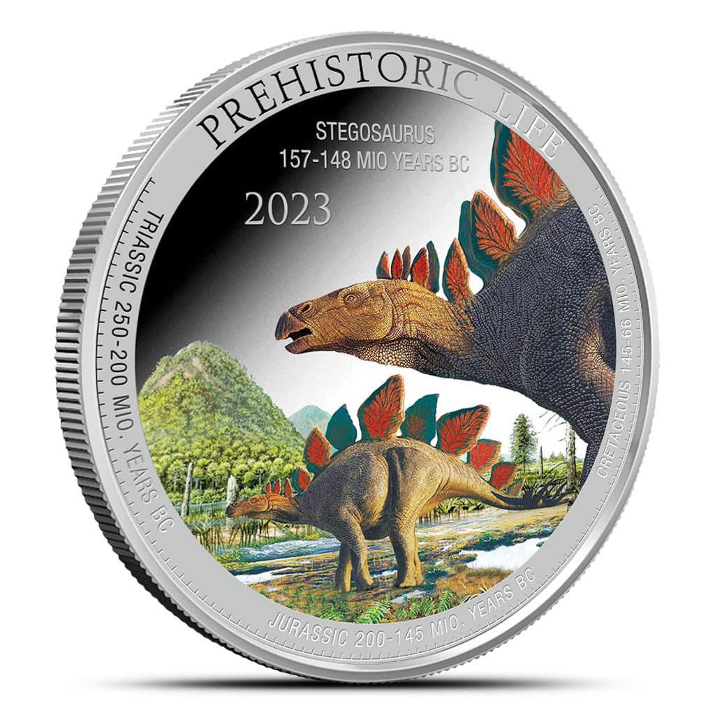 2023 1 oz Colorized Congo Silver Stegosaurus Coin (BU)