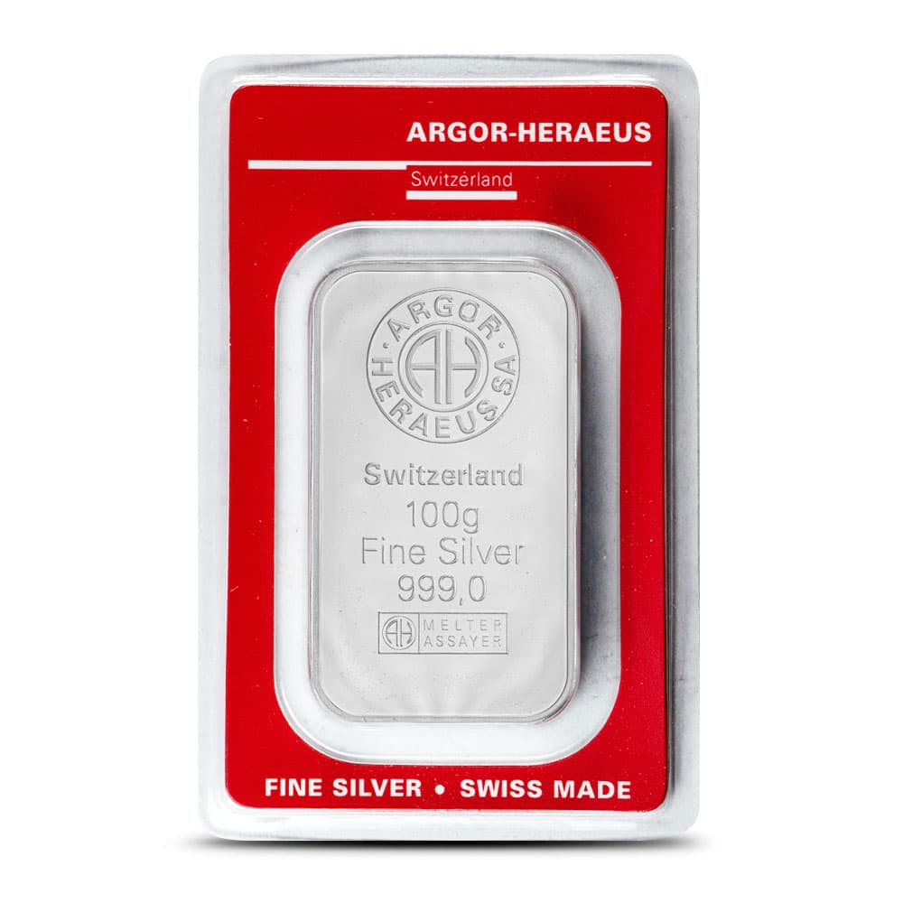 100 Gram Argor Heraeus Silver Bar (New)