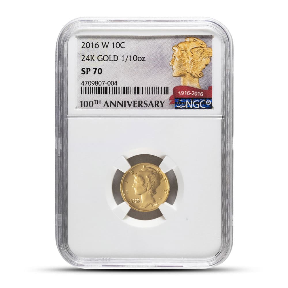 2016-W 1/10 oz Gold Mercury Dime Coin NGC SP70