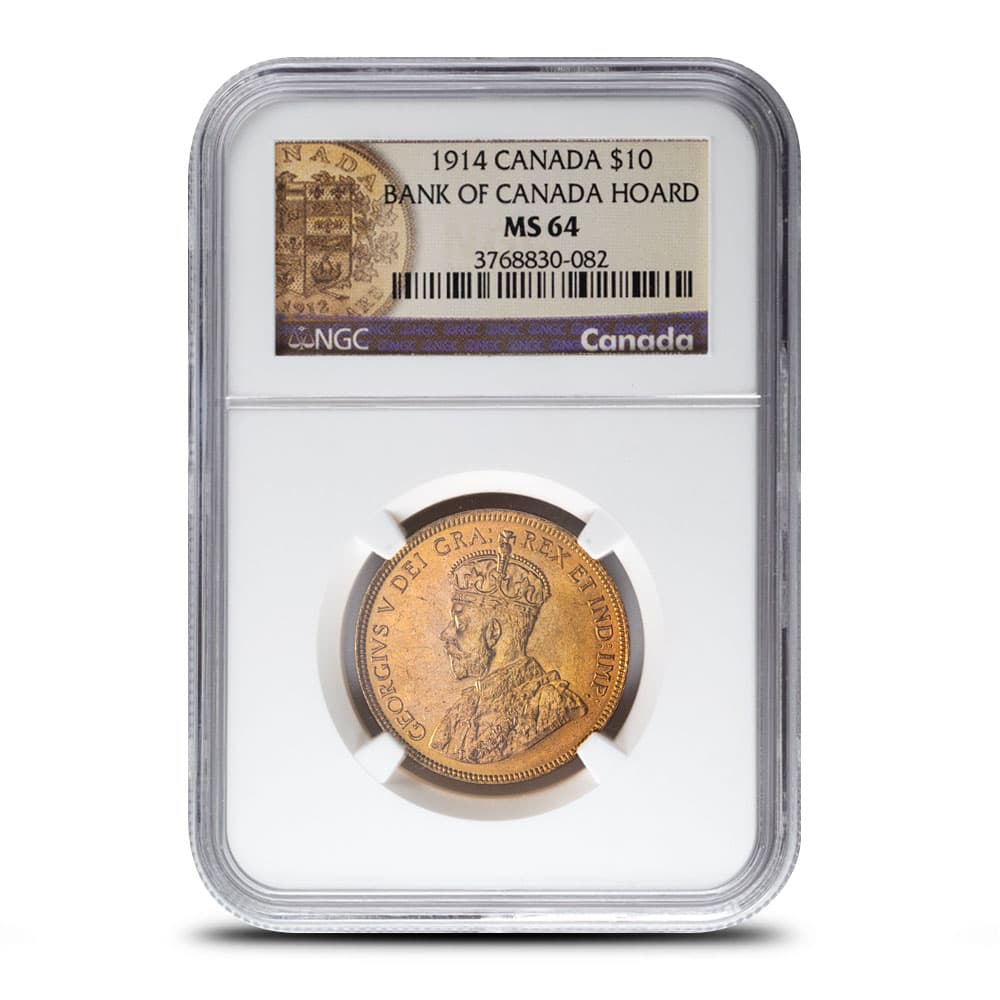 1914 $10 Canadian Gold Reserve Coin MS64 (PCGS or NGC)