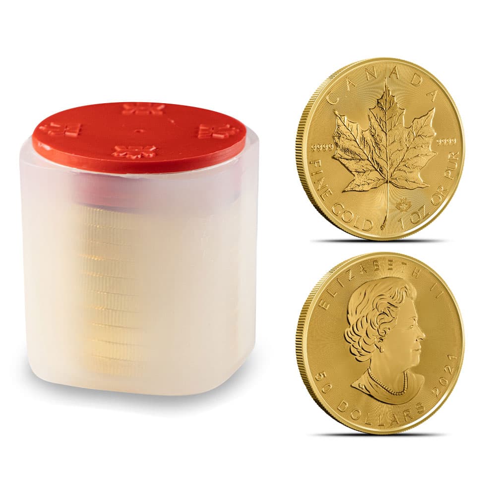 1 oz Canadian Gold Maple Leaf Tube (Random Year, 10 Coins, Abrasions)