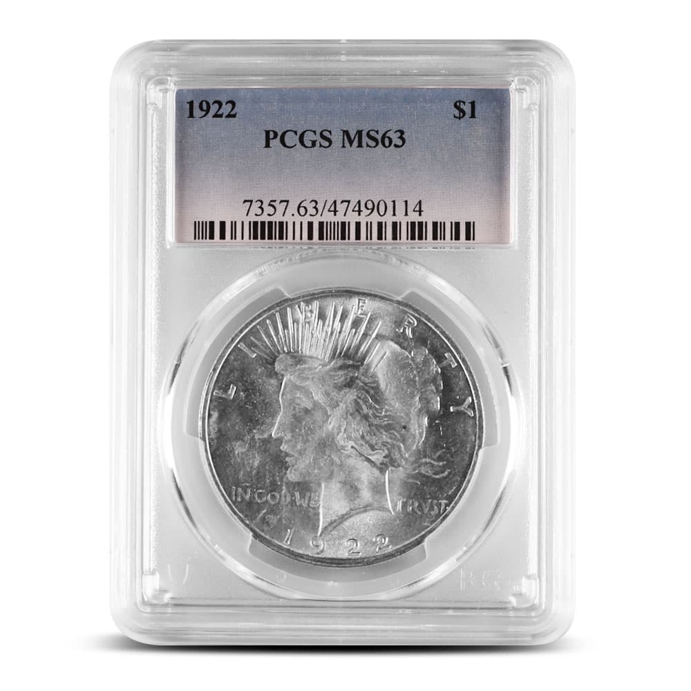 1922 Peace Silver Dollar Coin PCGS MS63