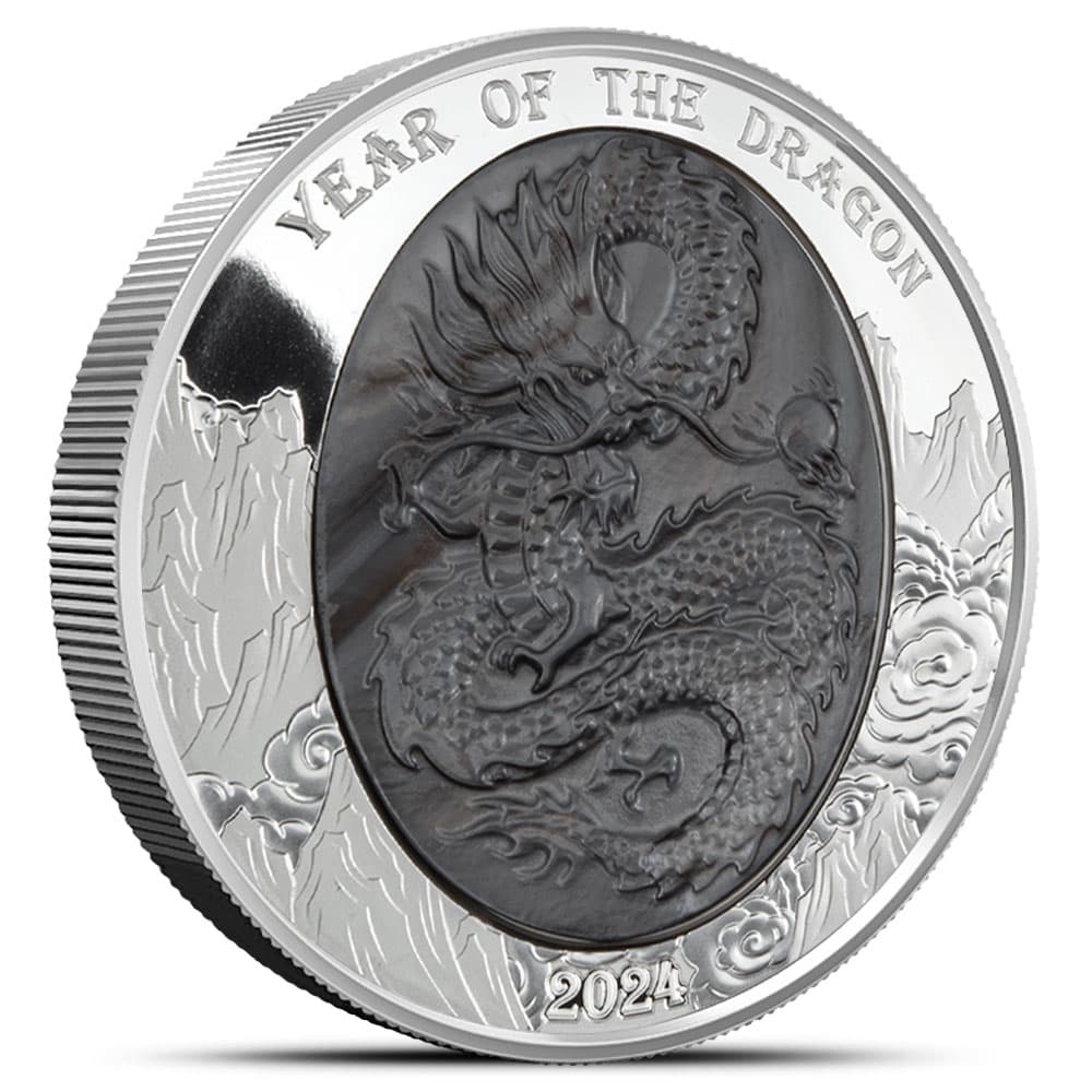 2024 5 oz Proof Solomon Islands Silver Mother of Pearl Year of the Dragon Coin (Box + CoA)