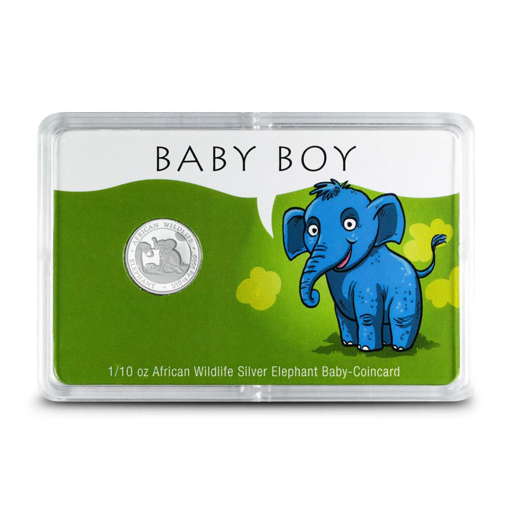 2024 1/10 oz Somalia Silver Elephant Coin (Baby Boy Card)