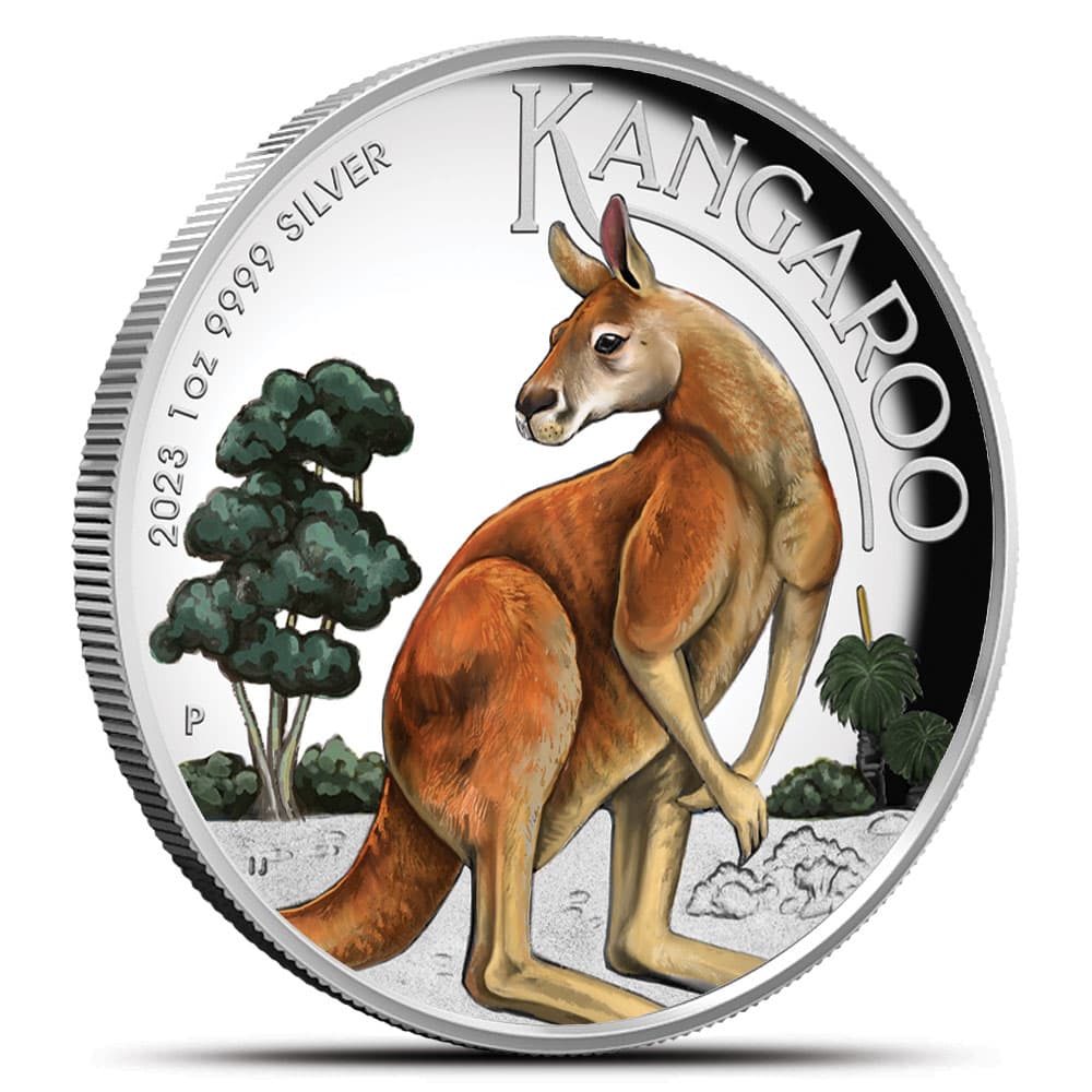 2023 1 oz Proof Colorized Australian Silver Kangaroo Coin (High Relief, Box + CoA)