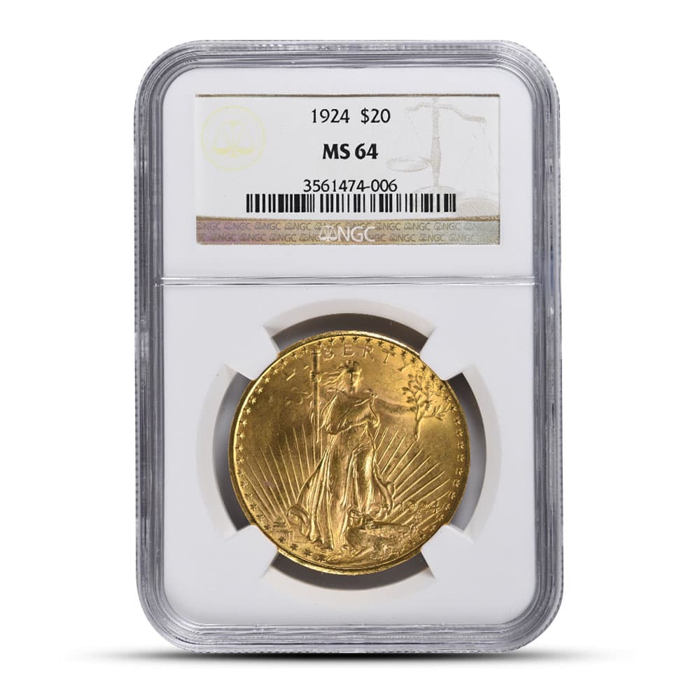 1924 $20 Saint Gaudens Gold Double Eagle Coin NGC MS64