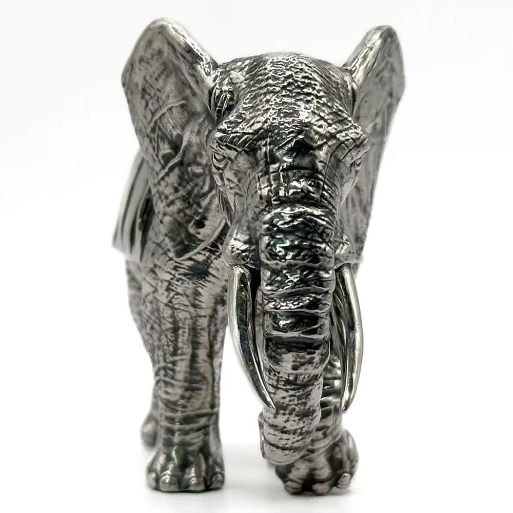 15 oz Antique Finish Elephant Silver Statue (New, Box + CoA)