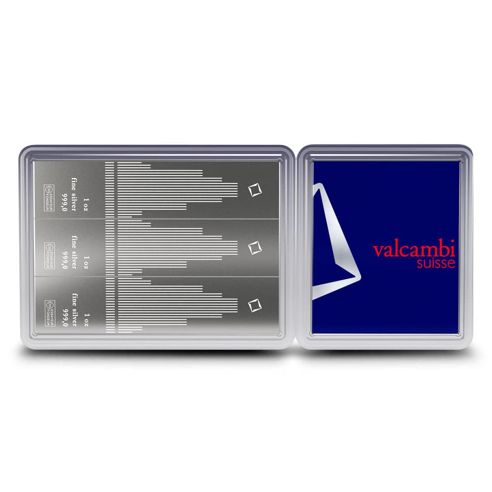 3 oz Valcambi Skyline Silver CombiBar (3×1 oz w/ Assay)