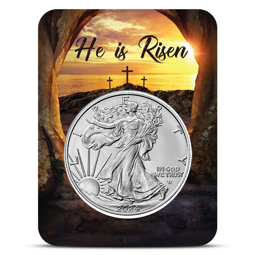 2024 1 oz American Silver Eagle Coin (BU, He is Risen Card)