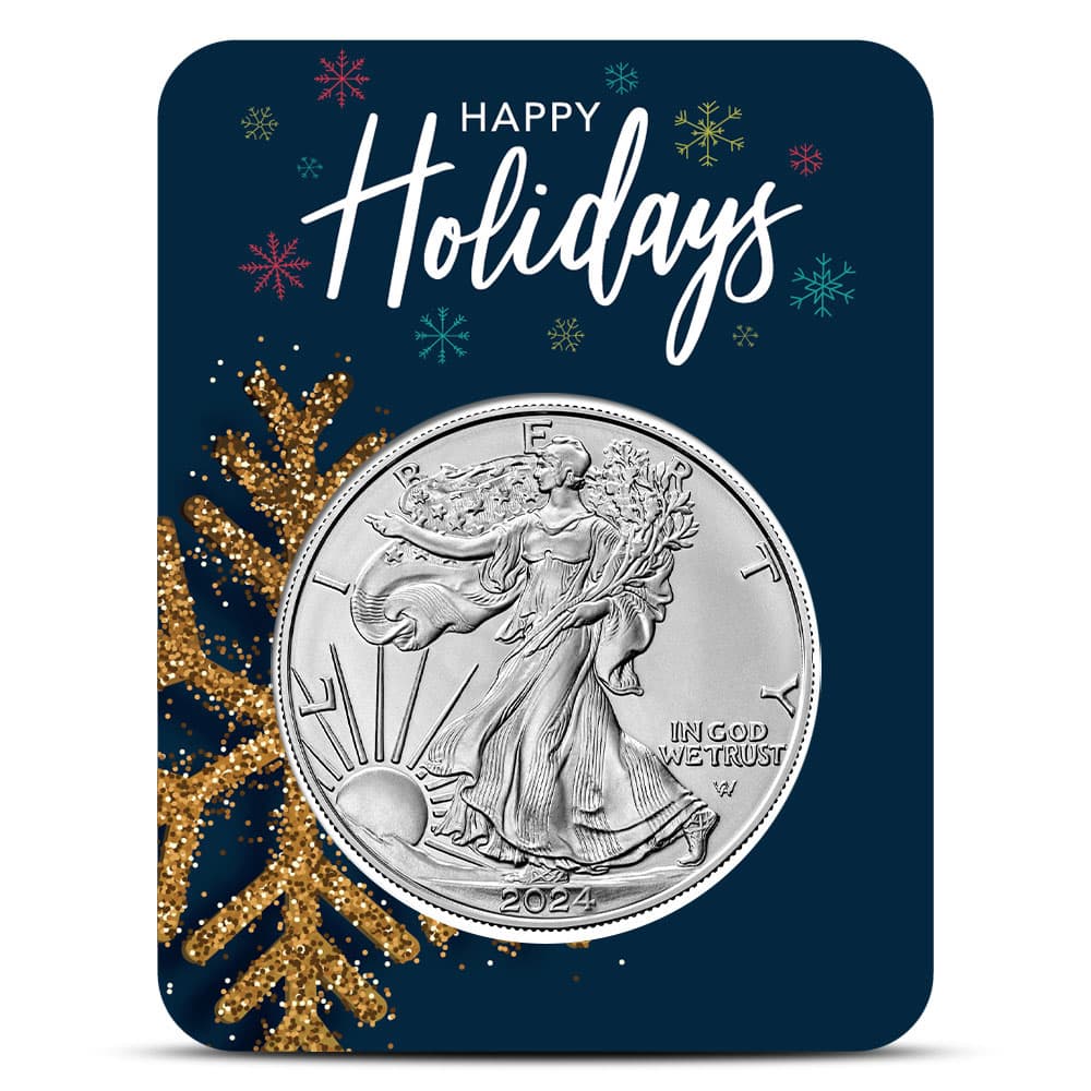 2024 1 oz American Silver Eagle Coin (BU, Happy Holidays Card)