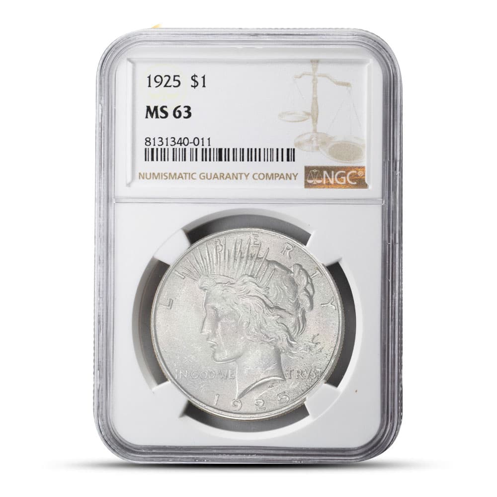 1925 Peace Silver Dollar Coin NGC MS63