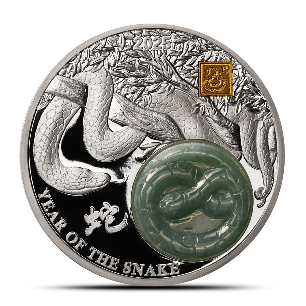 2025 2 oz Proof Burundi Silver With Jade Year of the Snake Coin (Box + CoA)