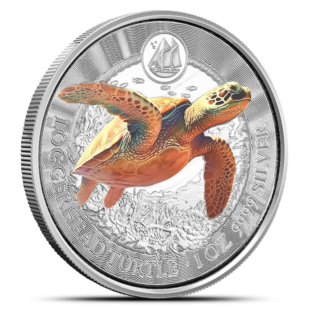 2023 1 oz Proof Colorized Cayman Islands Silver Sea Life Loggerhead Turtle Coin (Box + CoA)