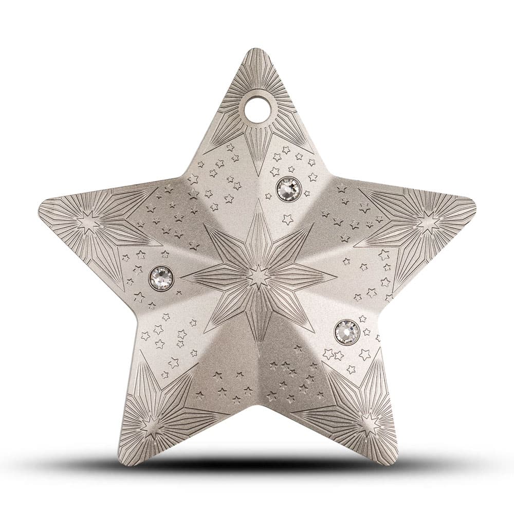 2024 1 oz Cook Islands Silver Holiday Ornaments Starry Sky Coin (Rhodium Plated)