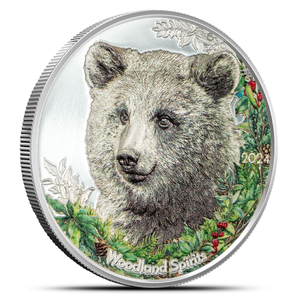 2024 1 oz Proof Colorized Mongolia Silver Woodland Spirits Bear Coin (High Relief)