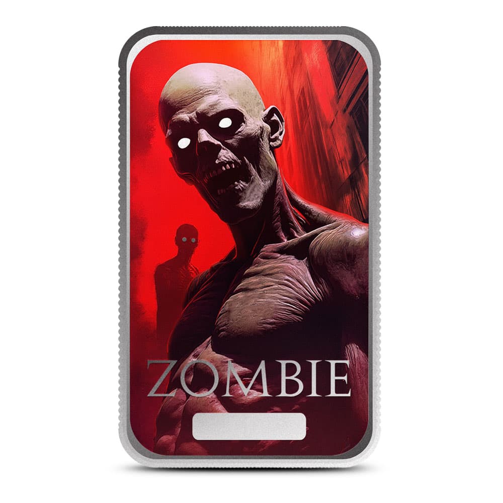 1 oz Colorized Scottsdale Halloween Monsters Zombie Silver Bar (New)