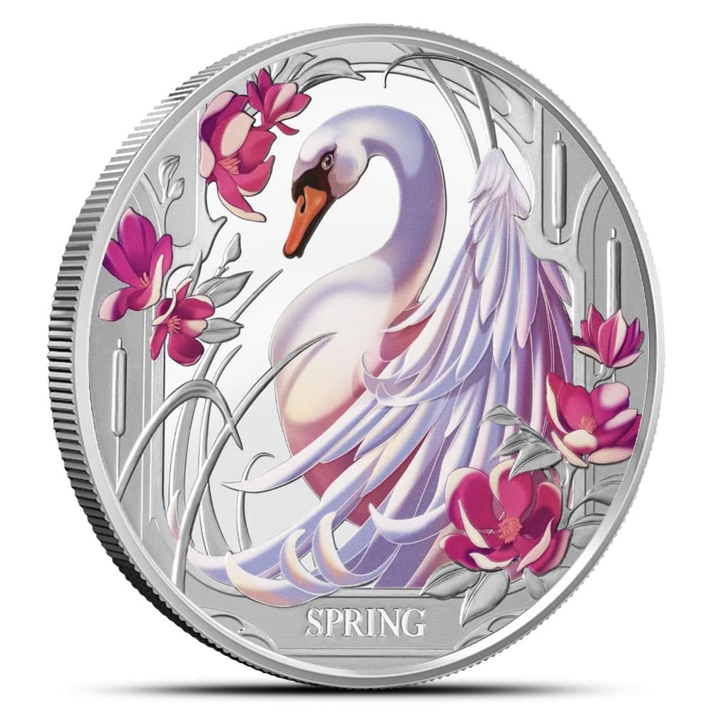 2024 1 oz Proof Colorized Niue Silver Seasons Spring Swan Coin (Box + CoA)