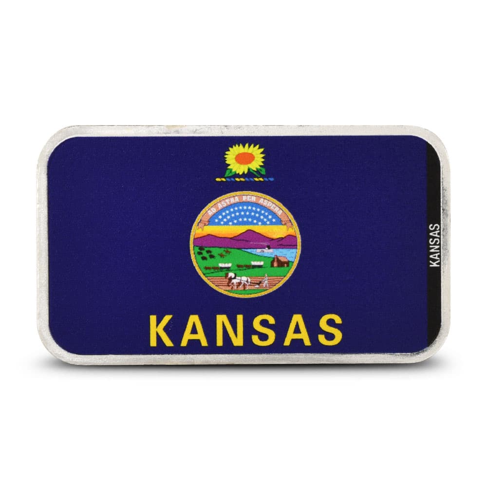 1 oz Colorized Stacking Across America Kansas State Flag Silver Bar (New)