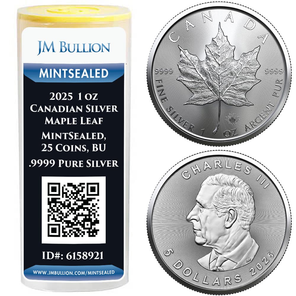 2025 1 oz Canadian Silver Maple Leaf Tube (MintSealed, 25 Coins, BU)