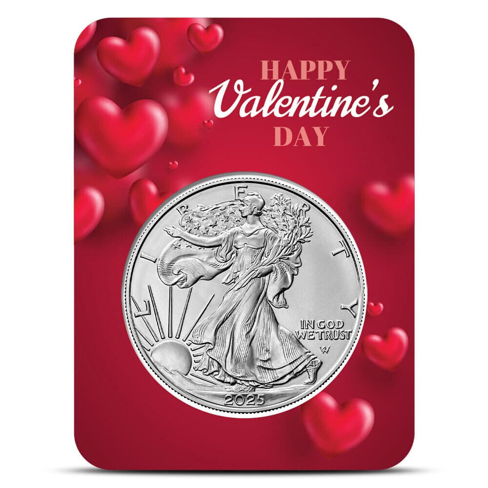 2025 1 oz American Silver Eagle Coin (BU, Red Valentine’s Day Card) 1/21/2025