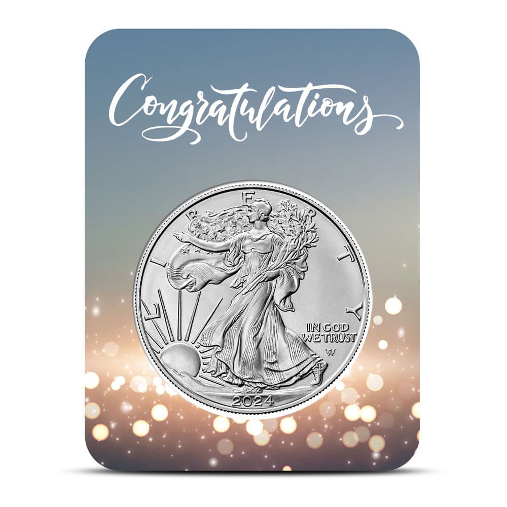 2025 1 oz American Silver Eagle Coin (BU, Congratulations Card)