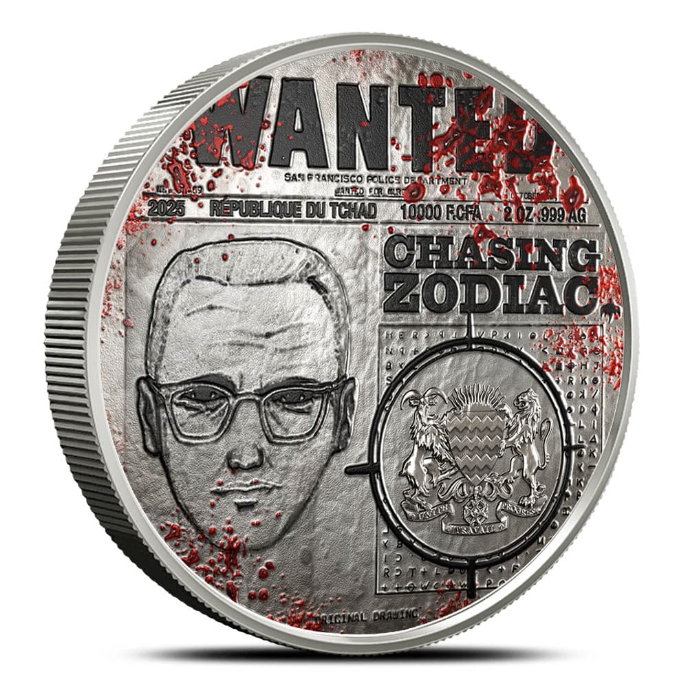 2025 2 oz Antique Colorized Republic of Chad Silver Zodiac Killer Coin ( Box + CoA)