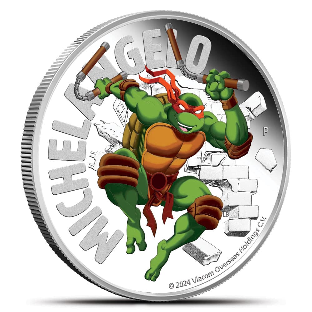 2024 1 oz Proof Colorized Tuvalu Silver Teenage Mutant Ninja Turtles Michelangelo Coin (Box + CoA)