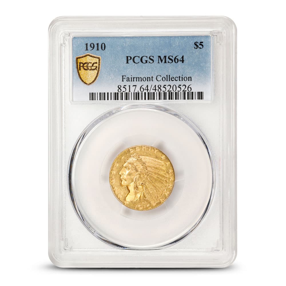 1910 $5 Indian Gold Half Eagle Coin PCGS MS64 (Fairmont Collection)