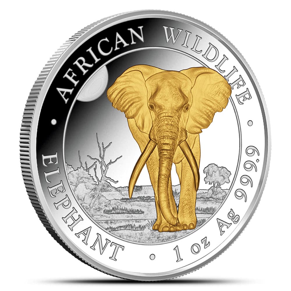 2025 1 oz Somalia Silver Elephant Coin (Gilded, BU)