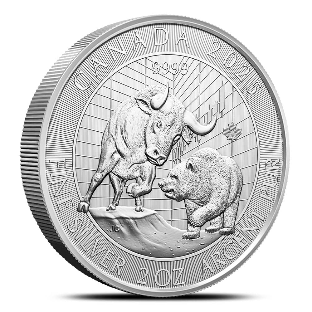 2025 2 oz Canadian Silver Bull and Bear Coin (BU)