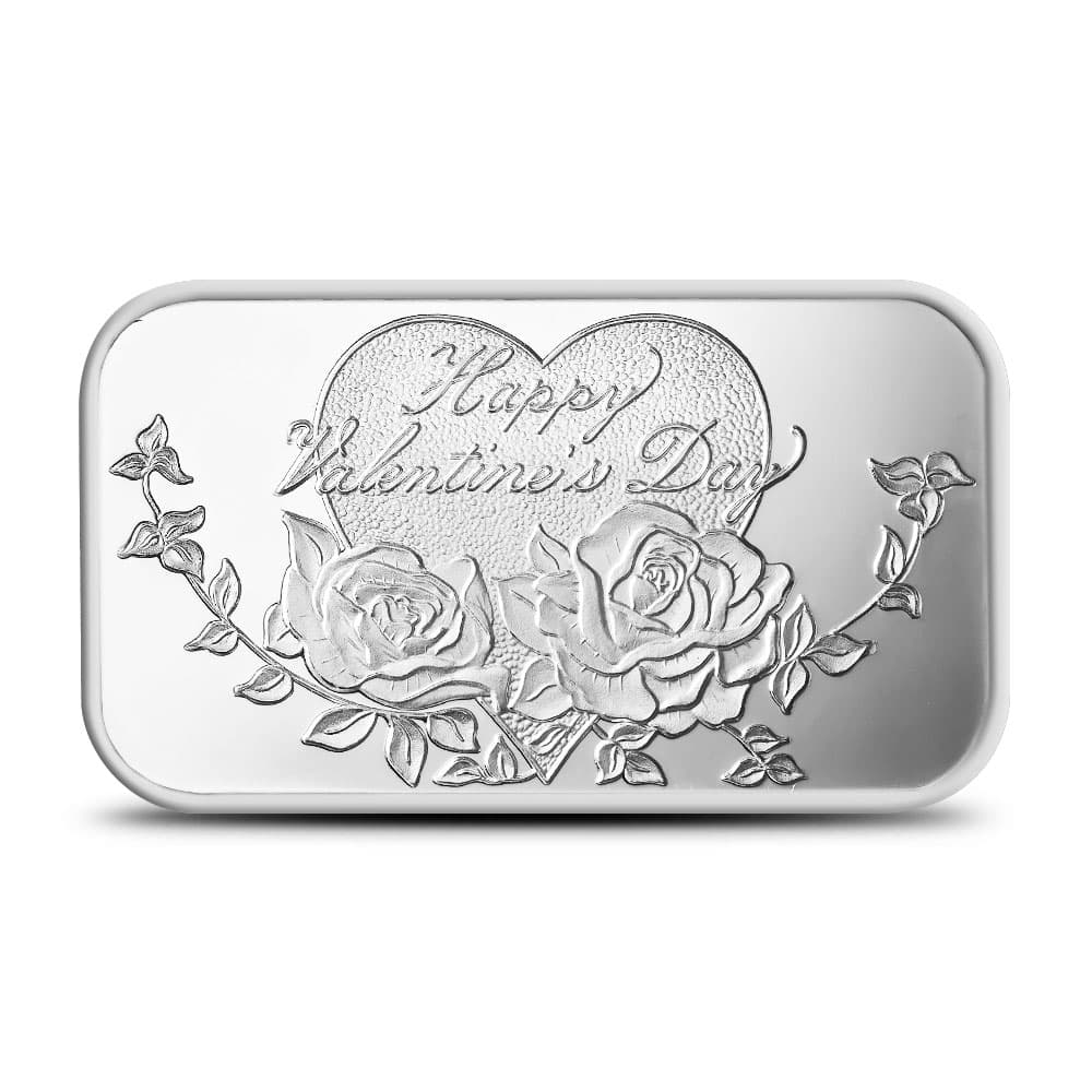 1 oz Engravable SilverTowne Happy Valentine’s Day Roses Silver Bar (New)