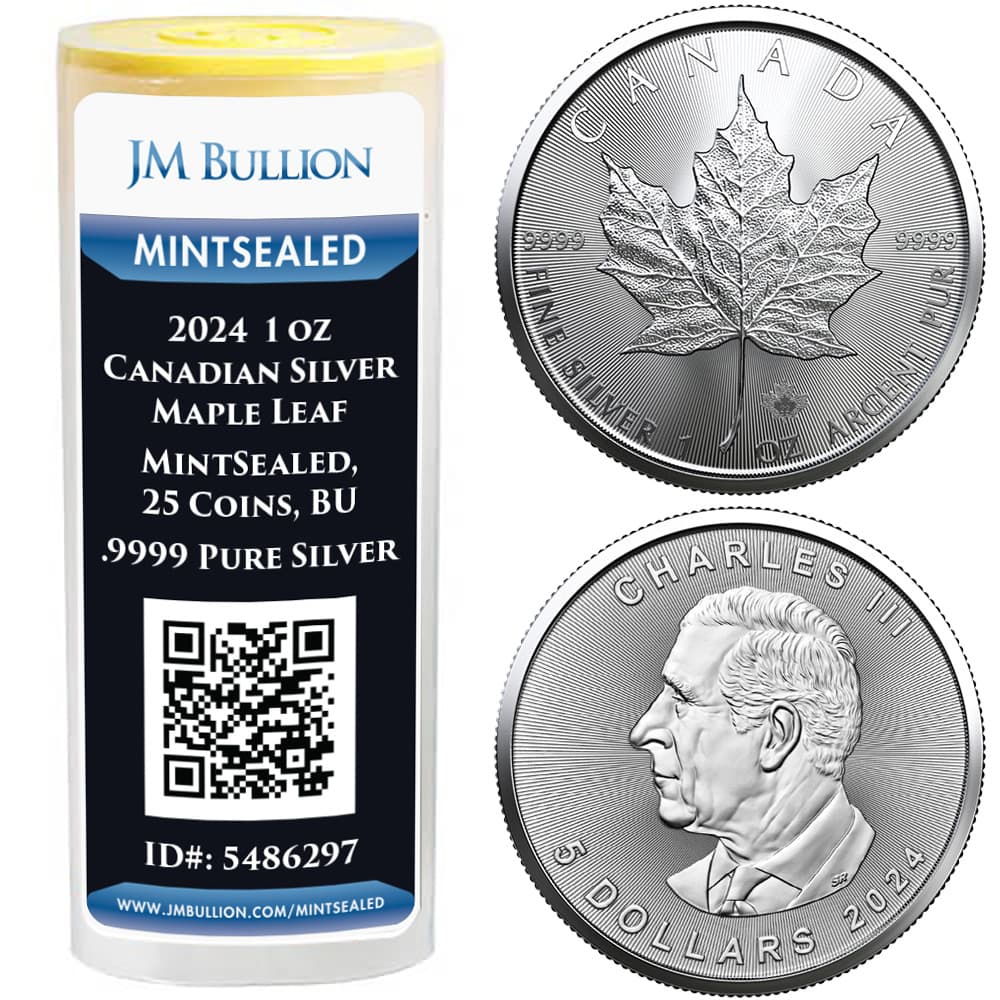 2024 1 oz Canadian Silver Maple Leaf Tube (MintSealed, 25 Coins, BU)