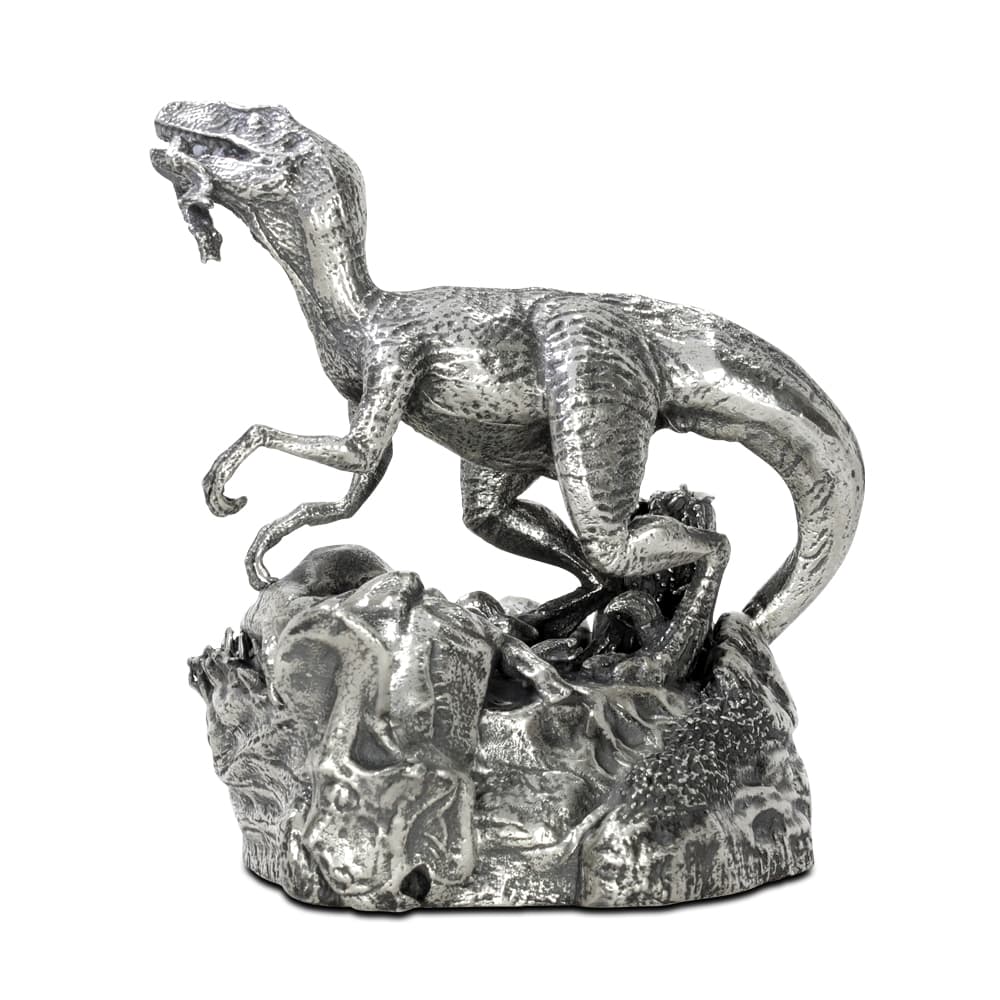 8 oz Antique Finish Velociraptor Silver Statue (New, Box + CoA)