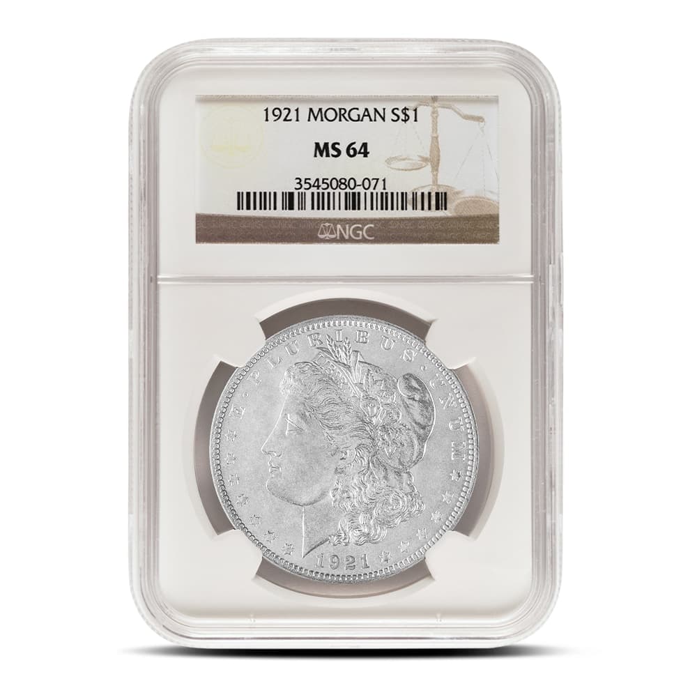 1921 Morgan Silver Dollar Coin MS64 (PCGS or NGC)