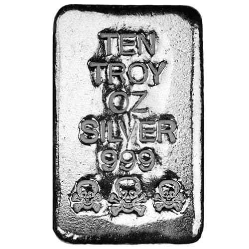 10 oz Atlantis Skull and Crossbones Poured Silver Bar (New)