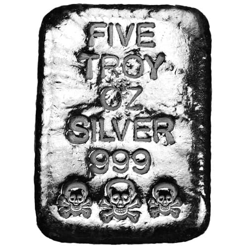 5 oz Atlantis Skull and Crossbones Hand Poured Silver Bar (New)