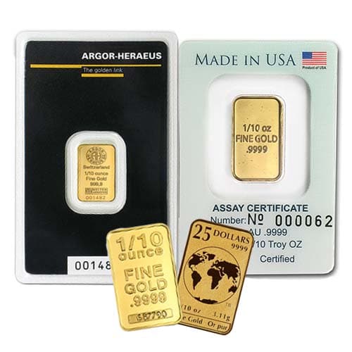 1/10 oz Gold Bar (Varied Condition, Any Mint)