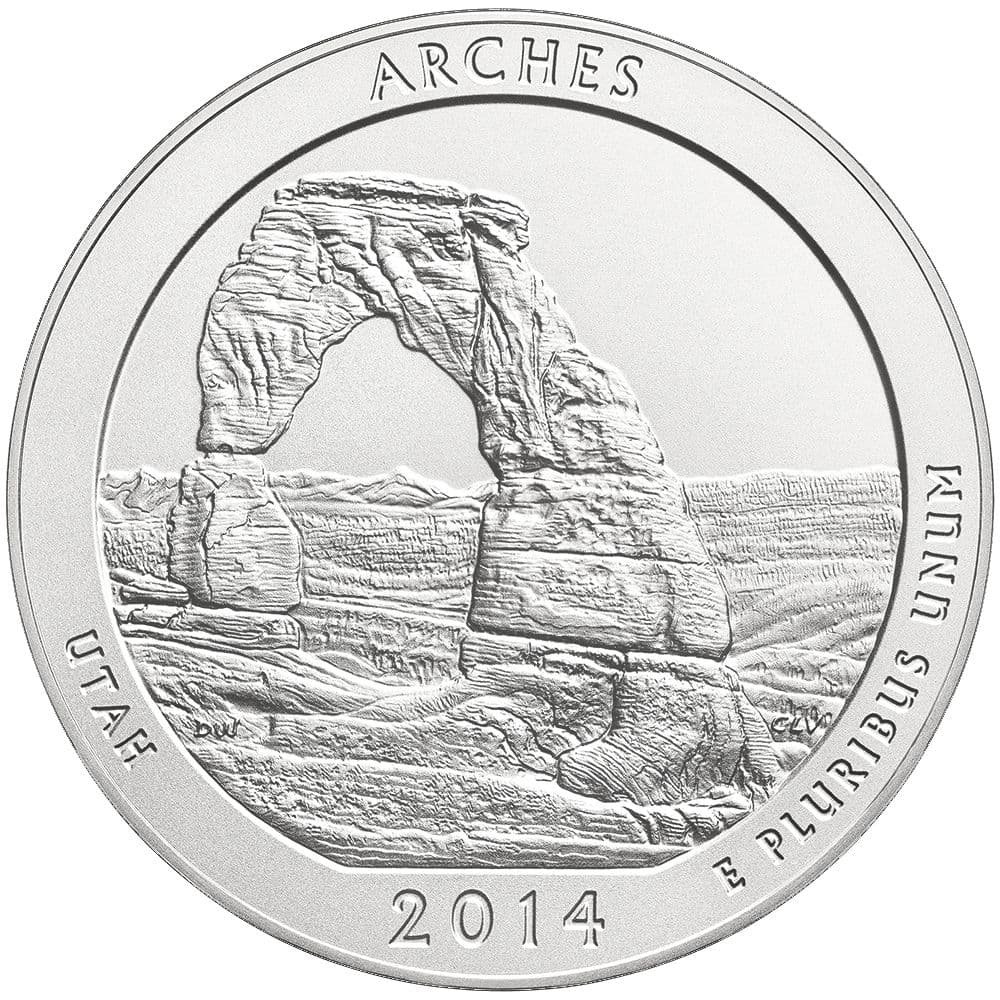 2014 Arches National Park ATB 5 oz Burnished Silver Coin - America The Beautiful